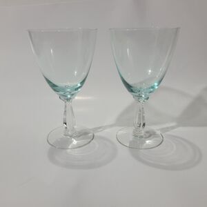 Fostoria Rhapsody Turquoise blue water goblet vintage Glass 6" set of 2